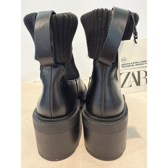 ZARA Women Ribbed Sock Chunky Ankle Boots With Track Sole Black US 7.5 EUR 38 - Picture 9 of 13